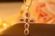 Charger l'image dans la galerie, Collier Croix dorée avec pierres de couleurs variées
