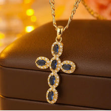 Charger l'image dans la galerie, Collier Croix dorée avec pierres de couleurs variées
